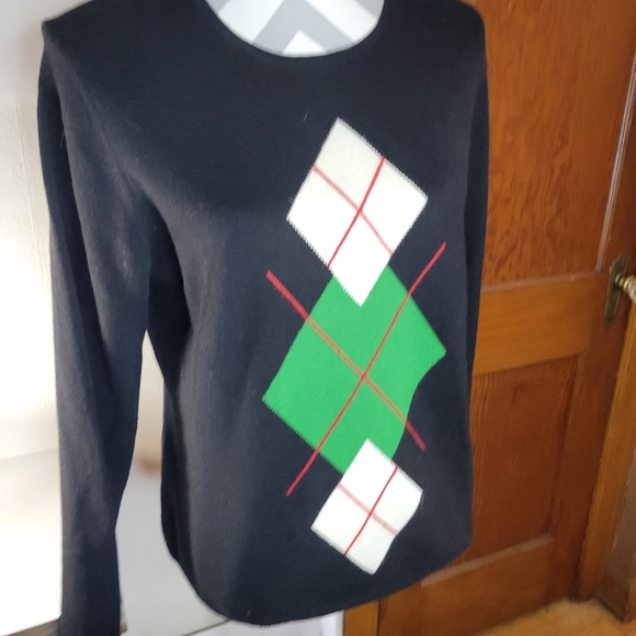 Womans Charter Club 2 Ply Cashmere Black Argyle Size Large - Picture 2 of 5